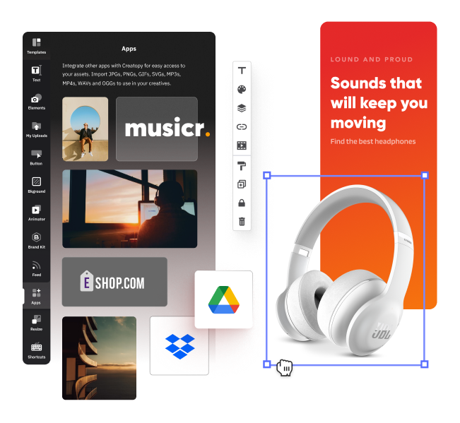 Banner resizer connected to Dropbox and Google Drive