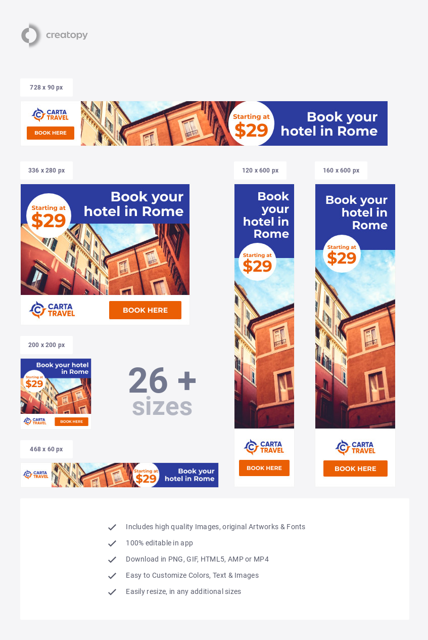 Book A Hotel In Rome Banner Template